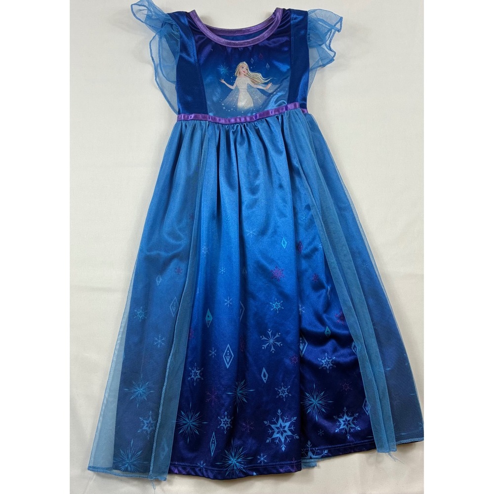 Disney Frozen Elsa Nightgown Toddler Girls 4T Blue Gown Good Condition Snowflake